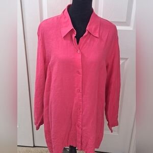 Liz Claiborne 100% Linen Pink Embroidered Blouse   Size 2X